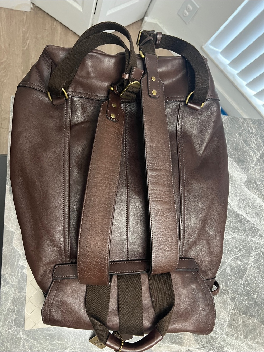 Coach Dark Brown Leather Buckle Backpack with Brass Hardware - Picture 16 of 17